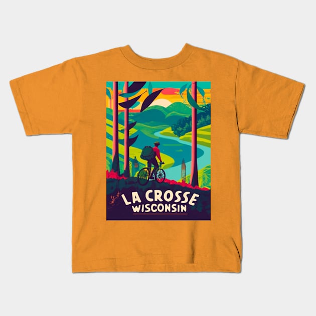 La Crosse Wisconsin Bike Trail Kids T-Shirt by BlueLine Design